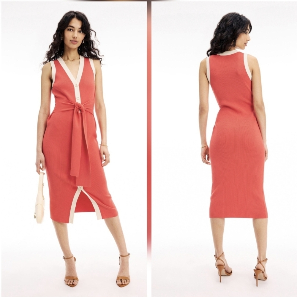Toccin Sleeveless Button Front Midi Casual Dress V-neck Size XS